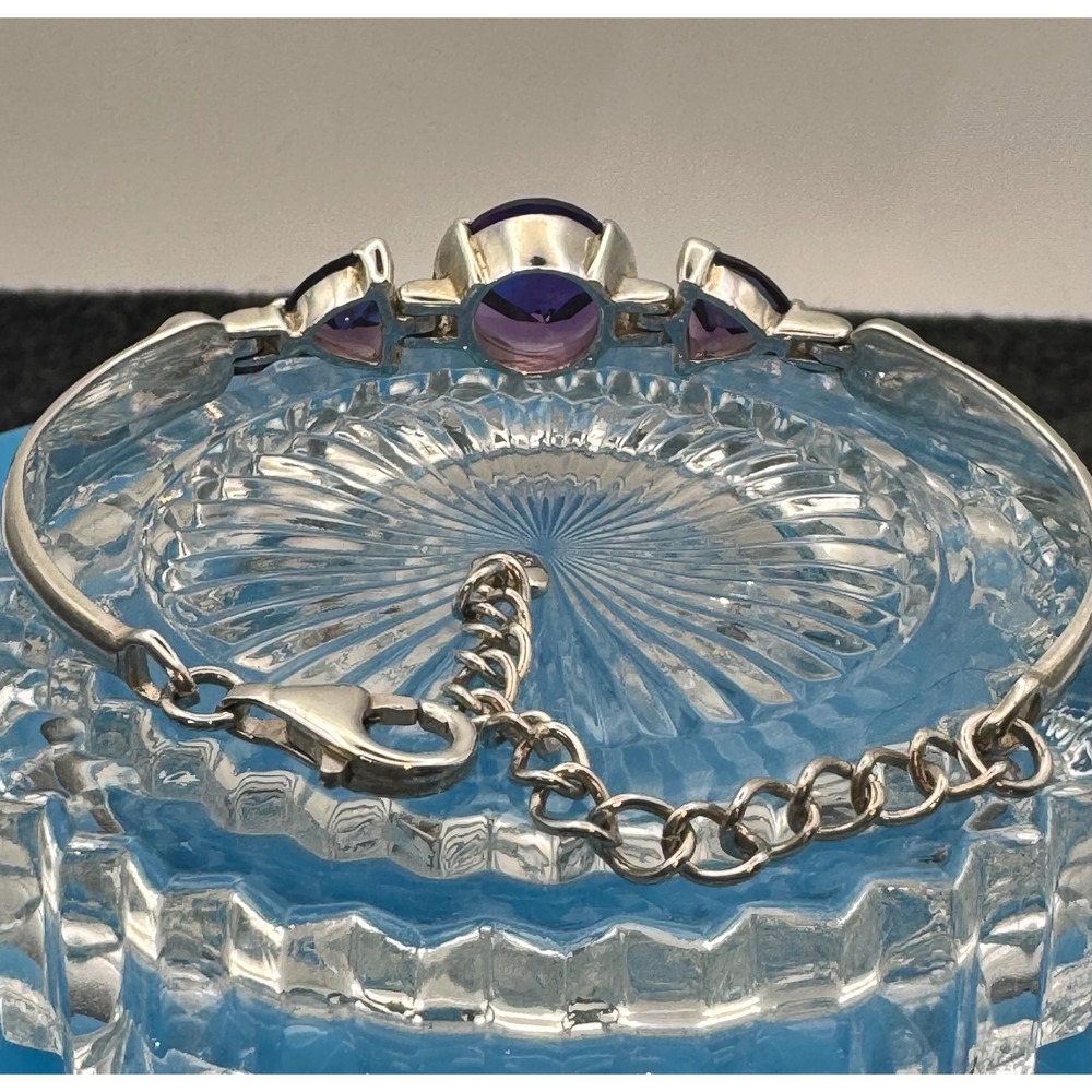 Sterling Silver Amethyst Bangle Bracelet with 3 large Amethyst 16g - Picture 7 of 11